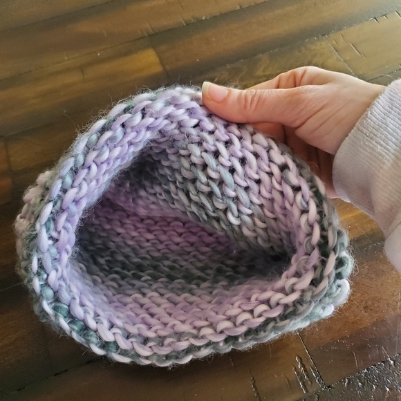 Hand Knitted Soft Purple Gray Ombre Design Beanie - Picture 2 of 4